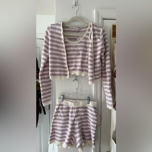 NWT - 3-Piece Knit Lavender/White Lounge Set